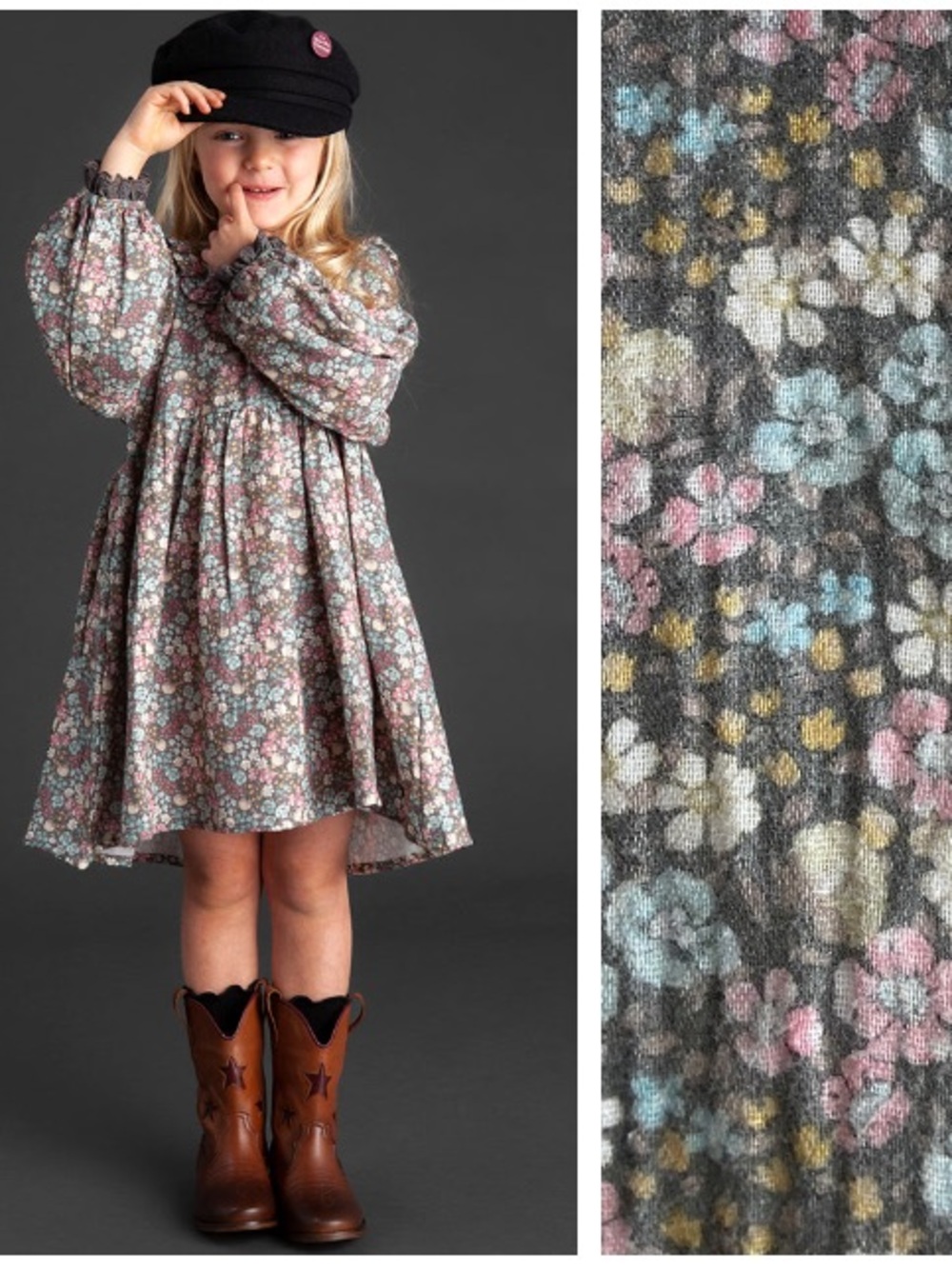 Tocoto Vintage Mini Liberty Flowers Dress Gray Pink 10
